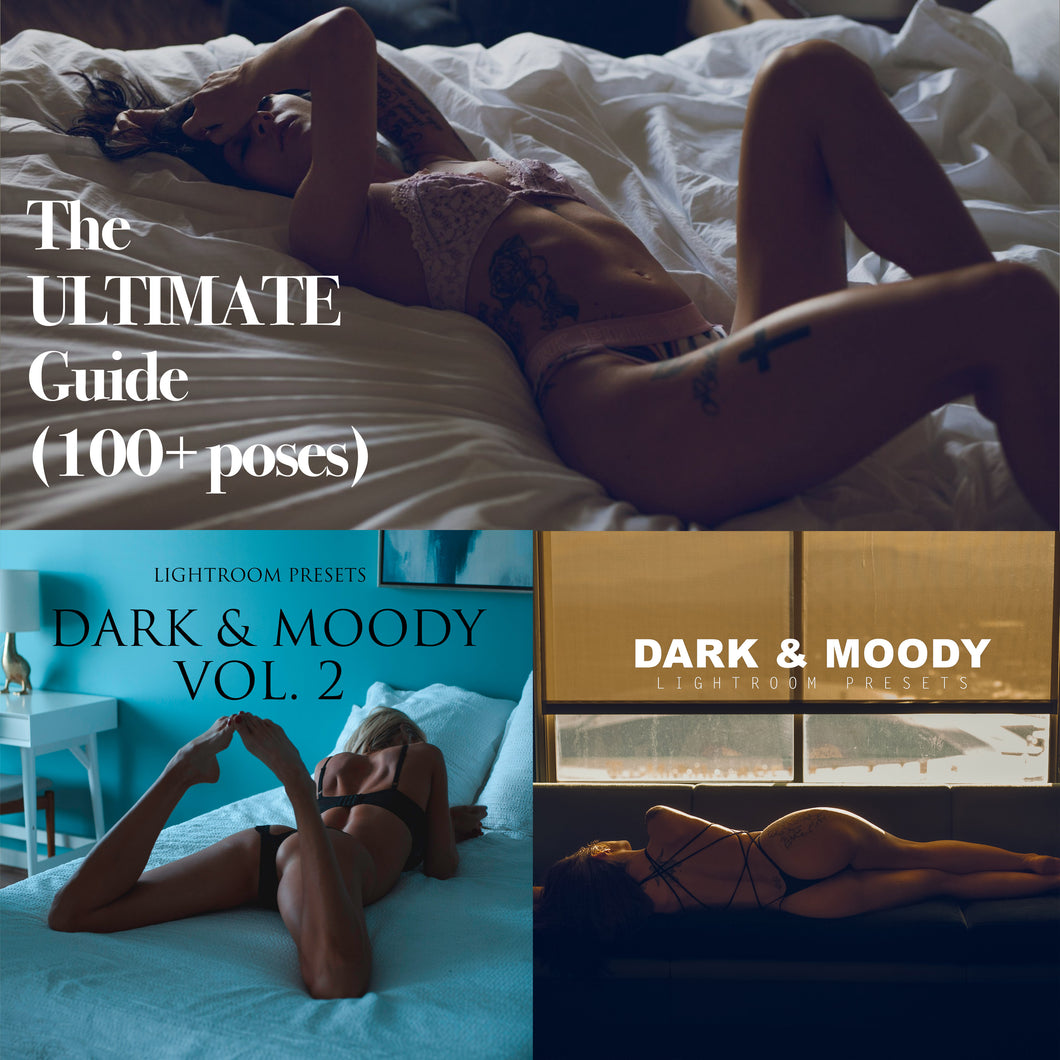 SUPER COMBO: Posing guide + app + Dark & Moody LR Presets Vol1 + Vol2